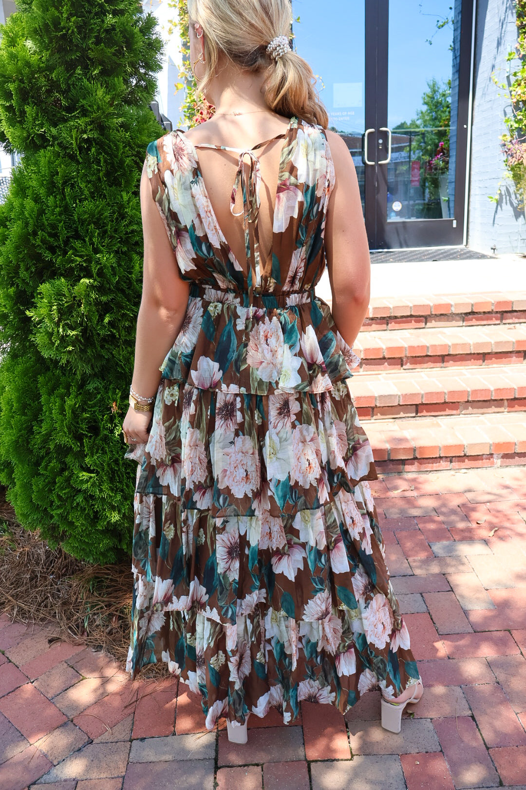 Brown Floral Tiered Maxi Dress