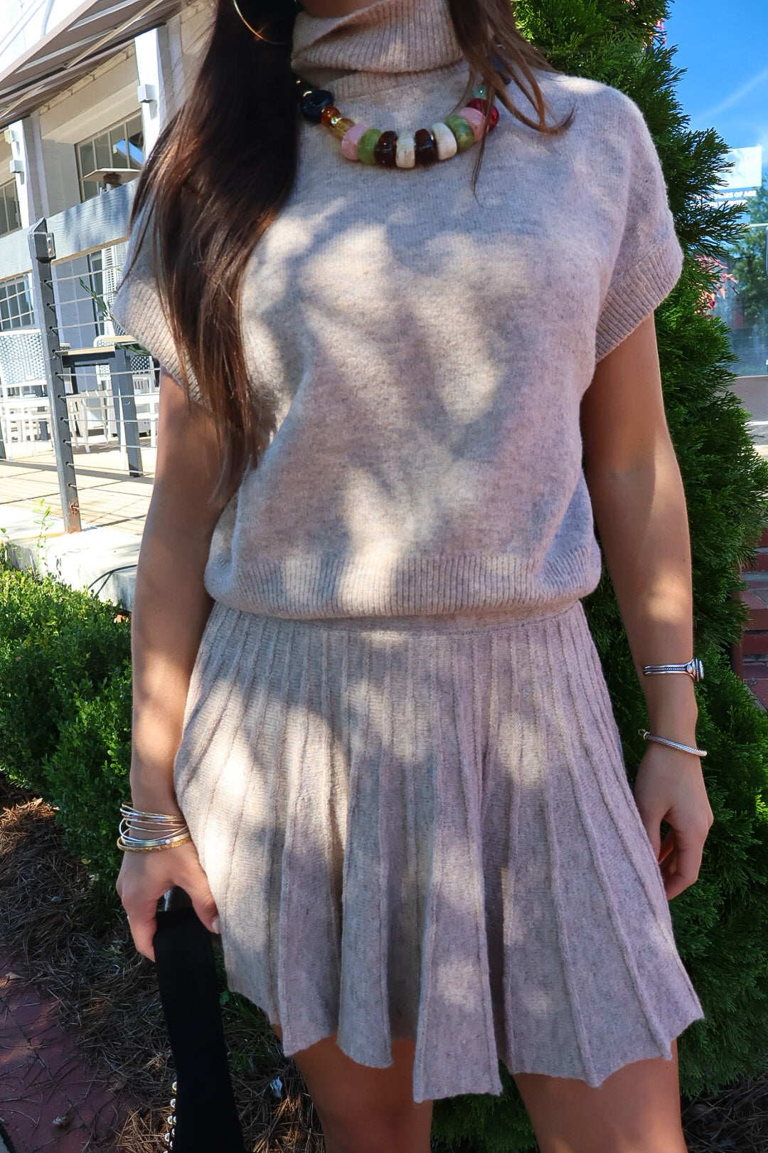 Taupe Turtleneck Sweater & Mini Skirt Set