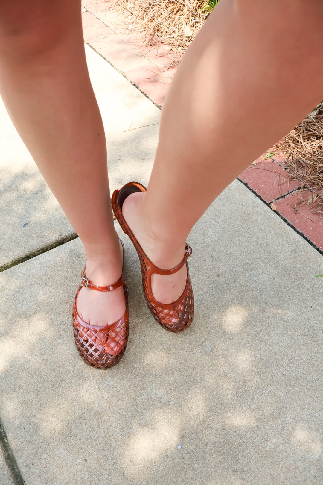 Brown Jelly Mary Jane Slides