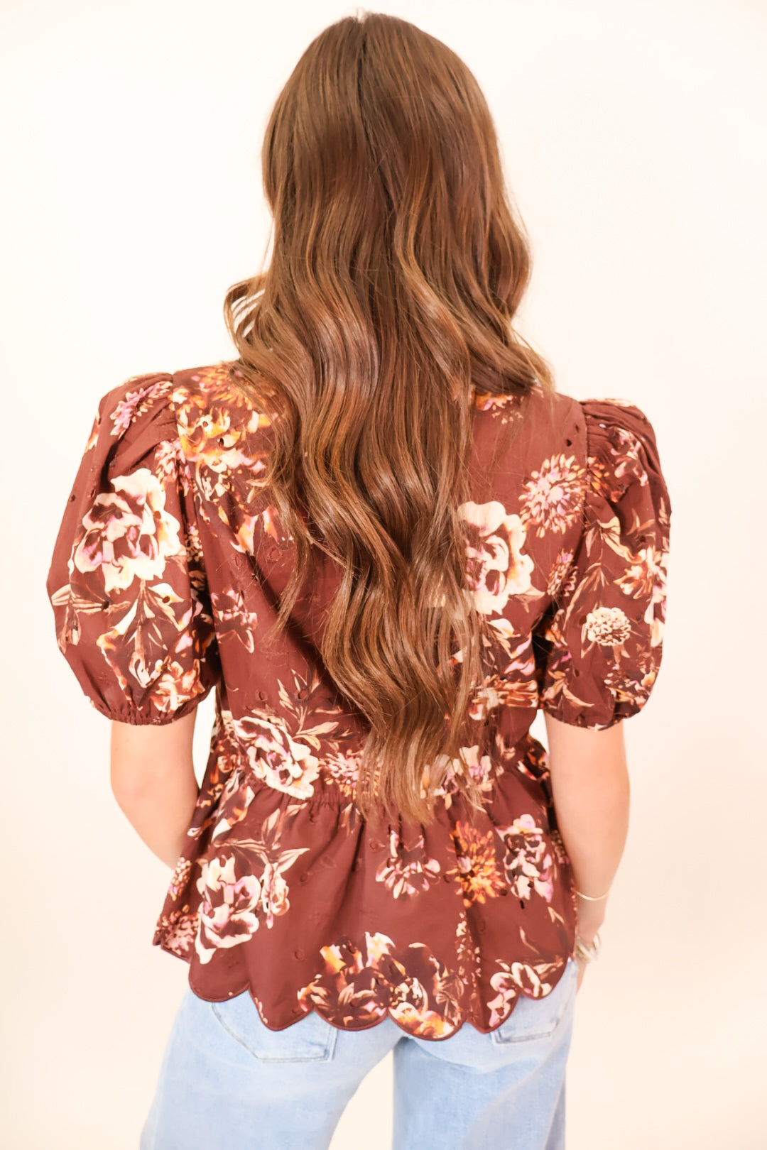 Brown Floral Puff Sleeve Top
