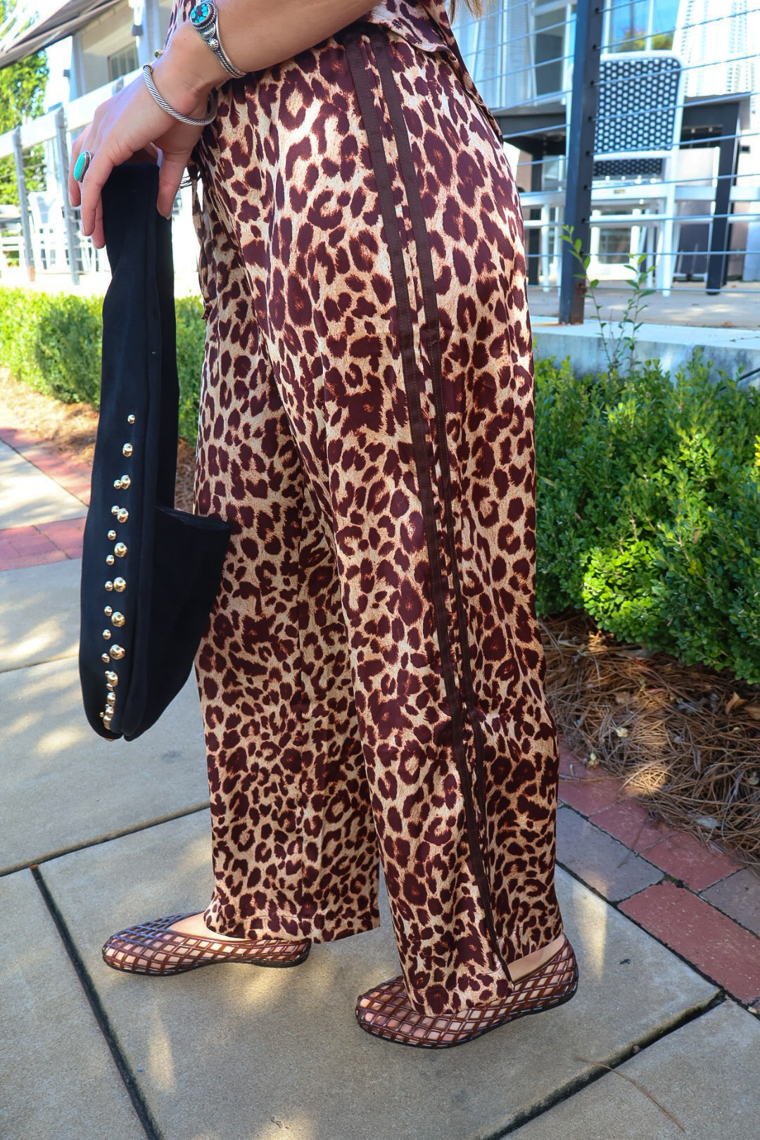 Leopard Satin Asymmetrical Top & Cropped Pants Set