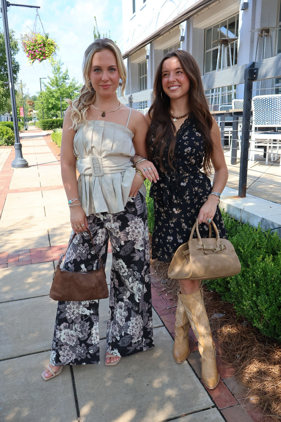 Tan Buckle Front Pleated Sleeveless Top