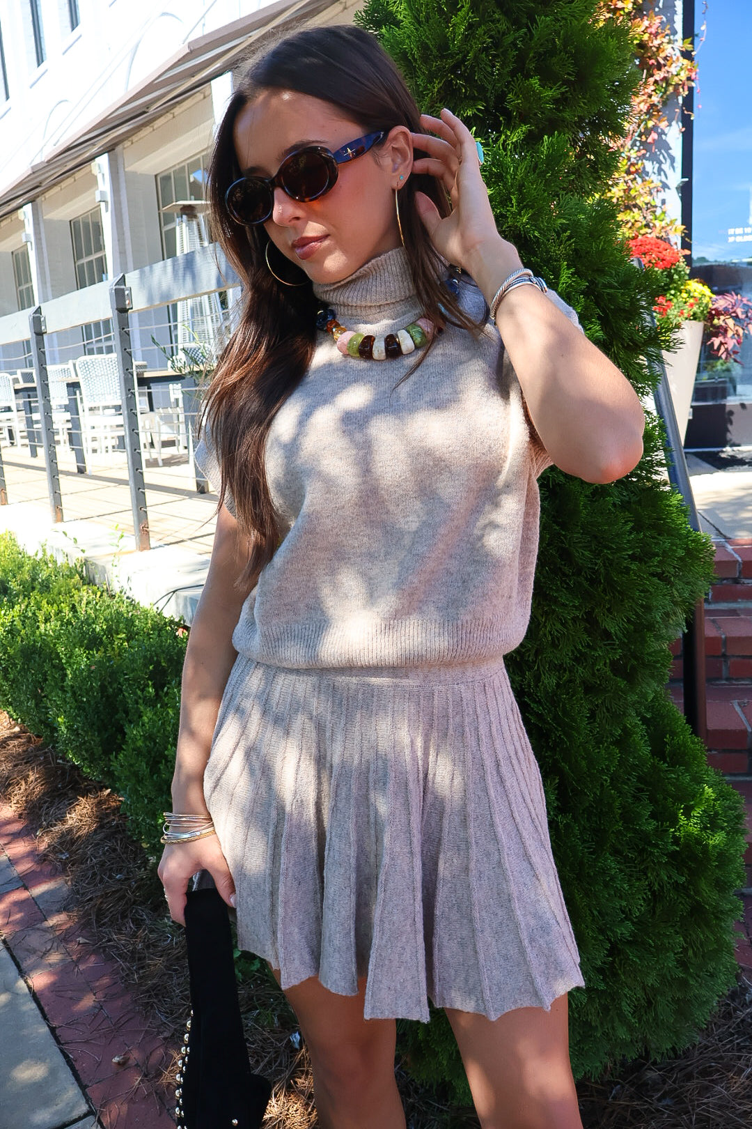 Taupe Turtleneck Sweater & Mini Skirt Set