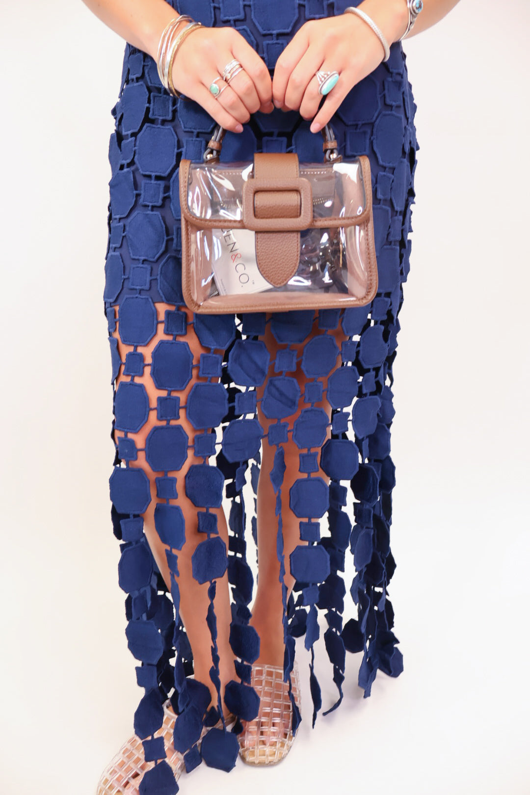 Navy Crochet Cutout Midi Dress