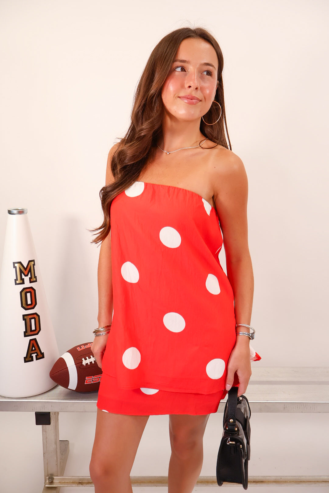 Red Polka Dot Strapless Top & Mini Skirt Set