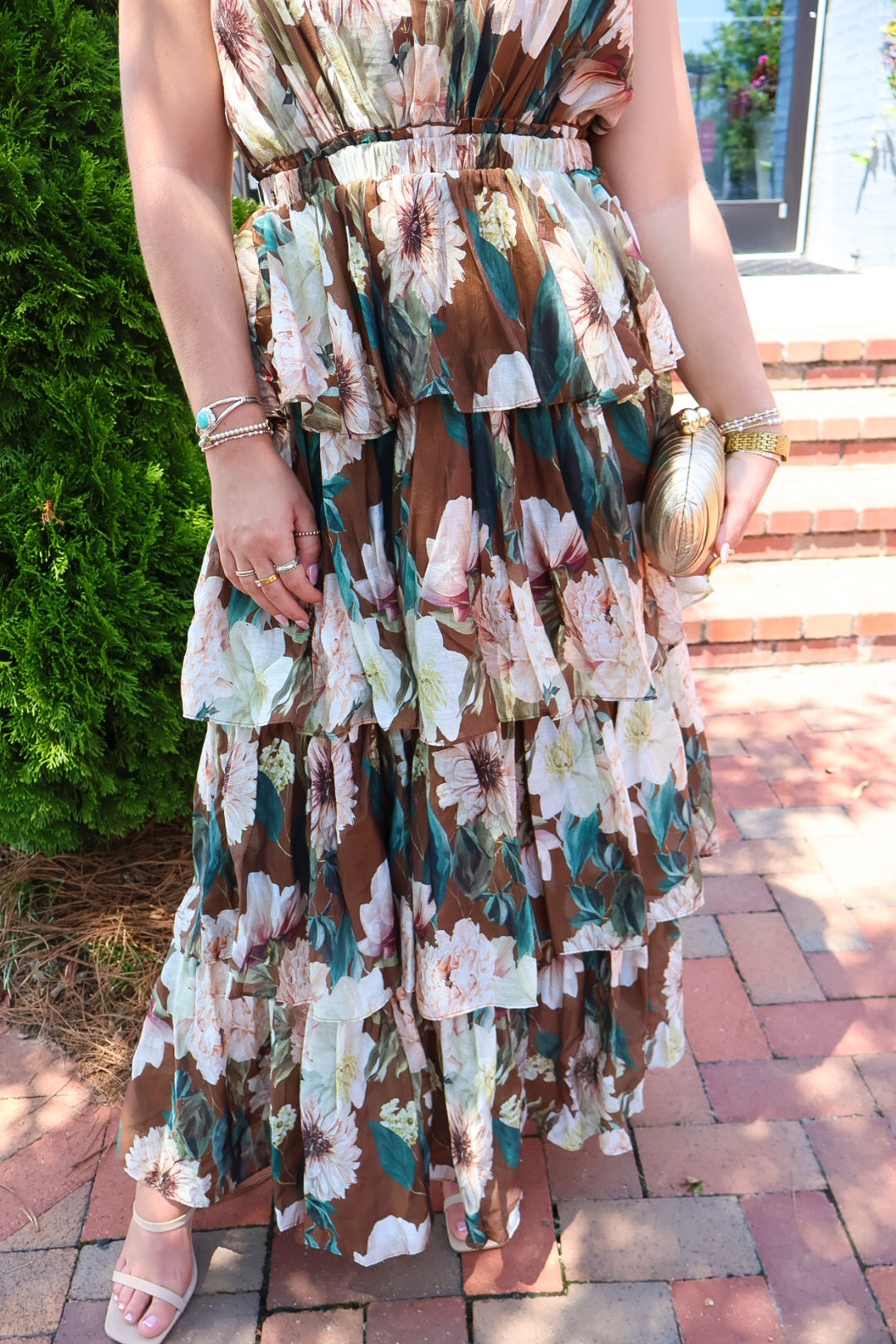 Brown Floral Tiered Maxi Dress