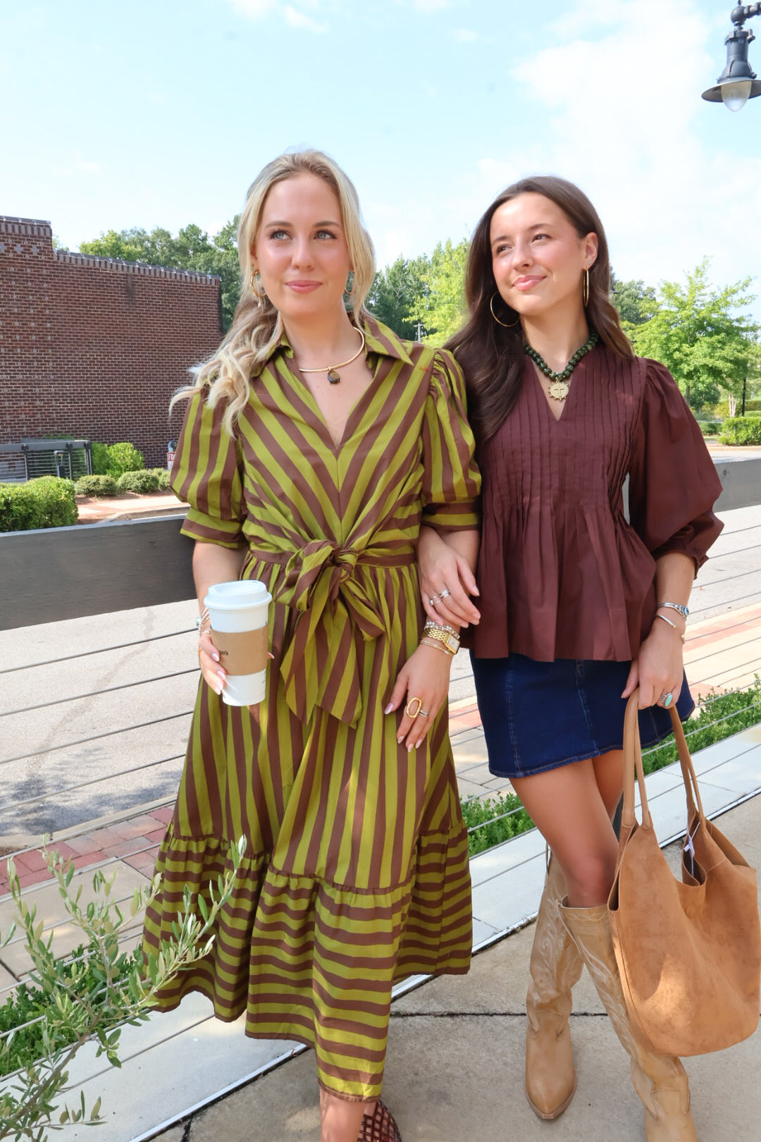 Brown Pleated Puff Sleeve Top