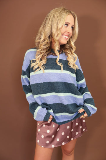 Light Blue & Navy Striped Longline Sweater