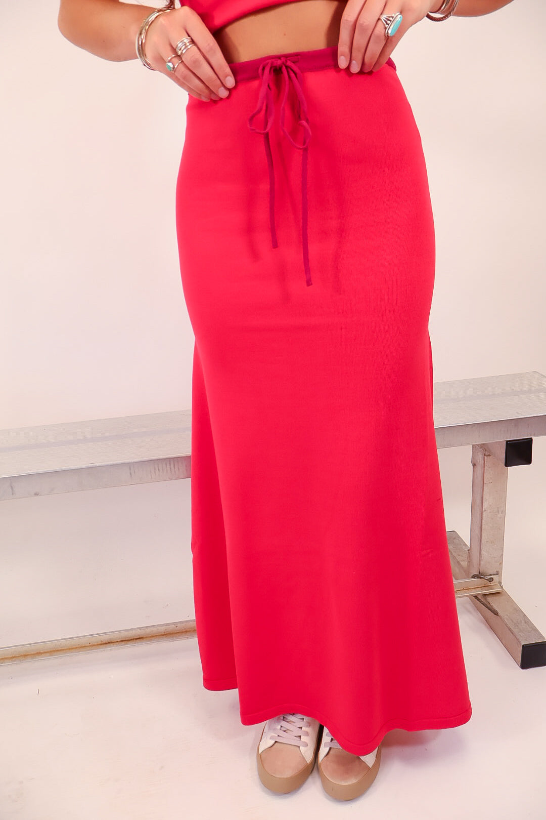 Red Knit Tank & Midi Skirt Set