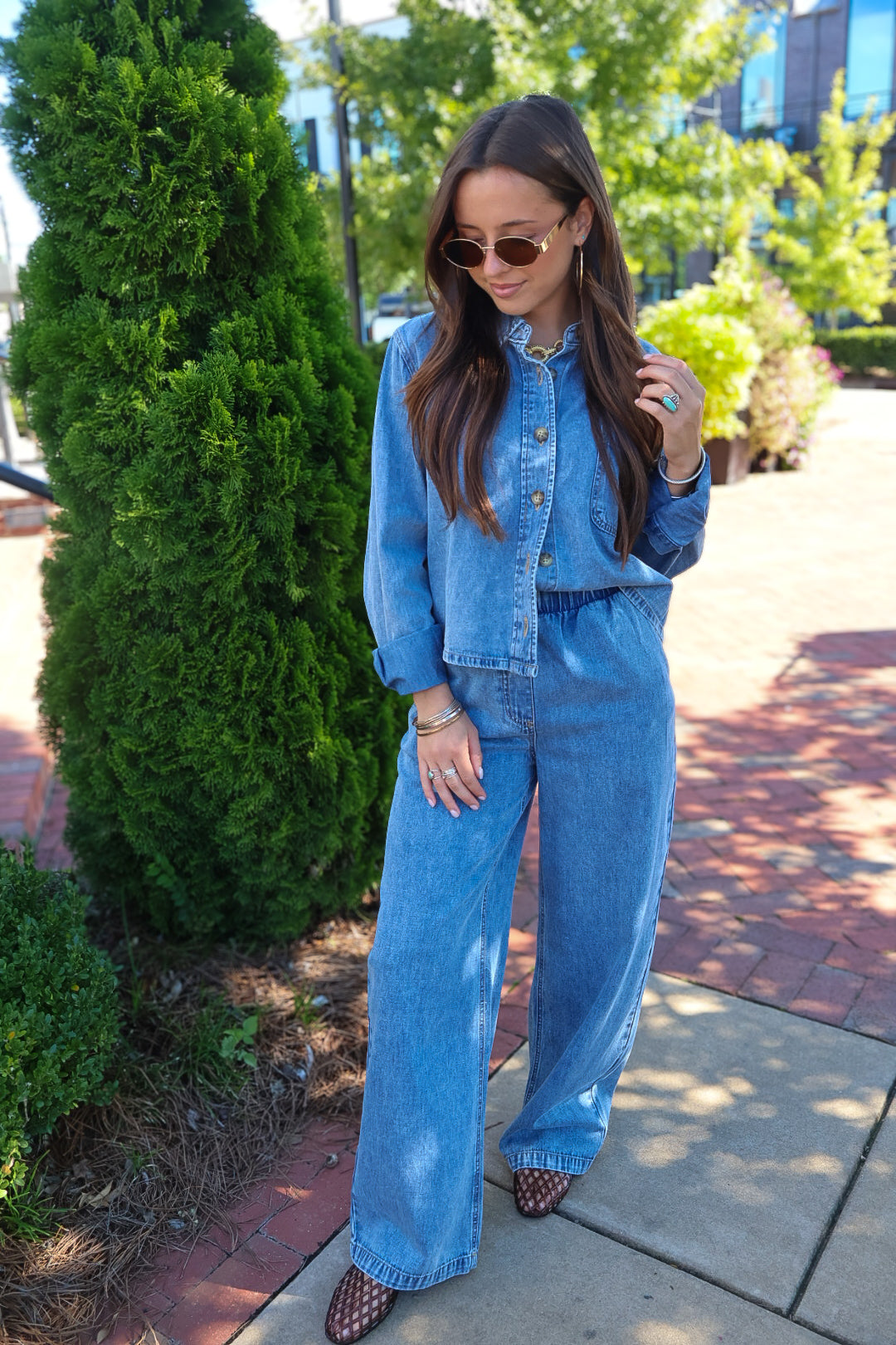Boxy Denim Top & Wide Leg Pants Set