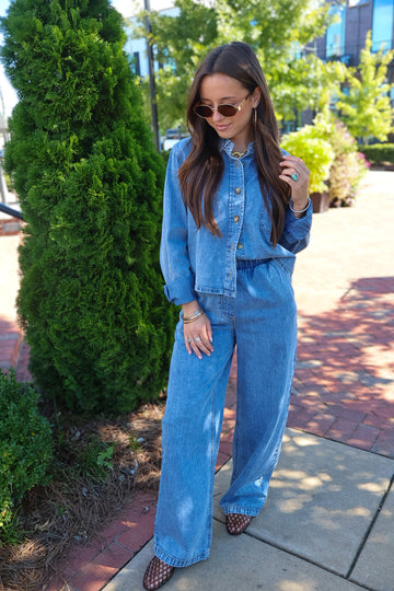 Boxy Denim Top & Wide Leg Pants Set