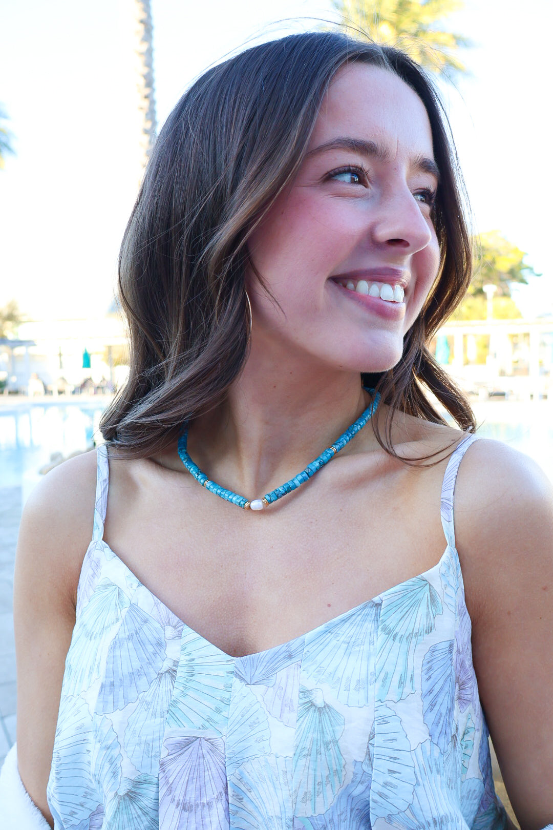 Becky Turquoise + Gold Delicate Pearl Necklace