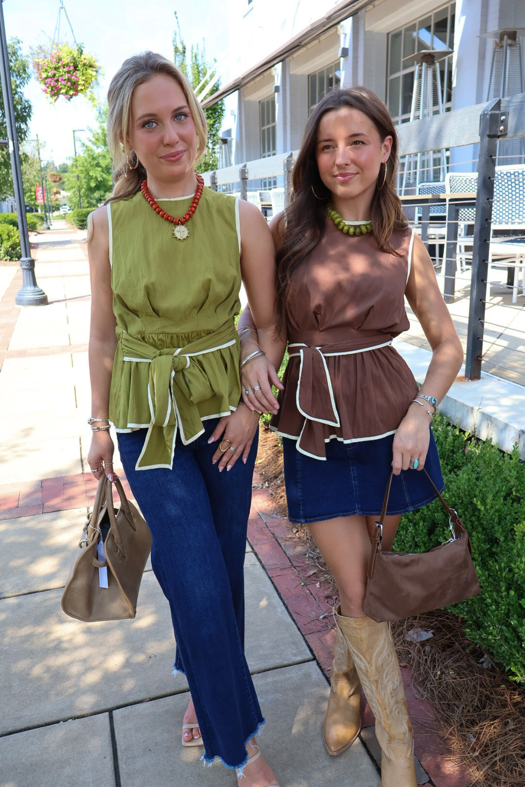 Brown Tie-Front Sleeveless Top