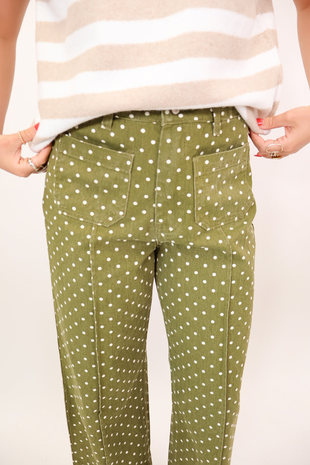 Olive Polka Dot Barrel Jeans