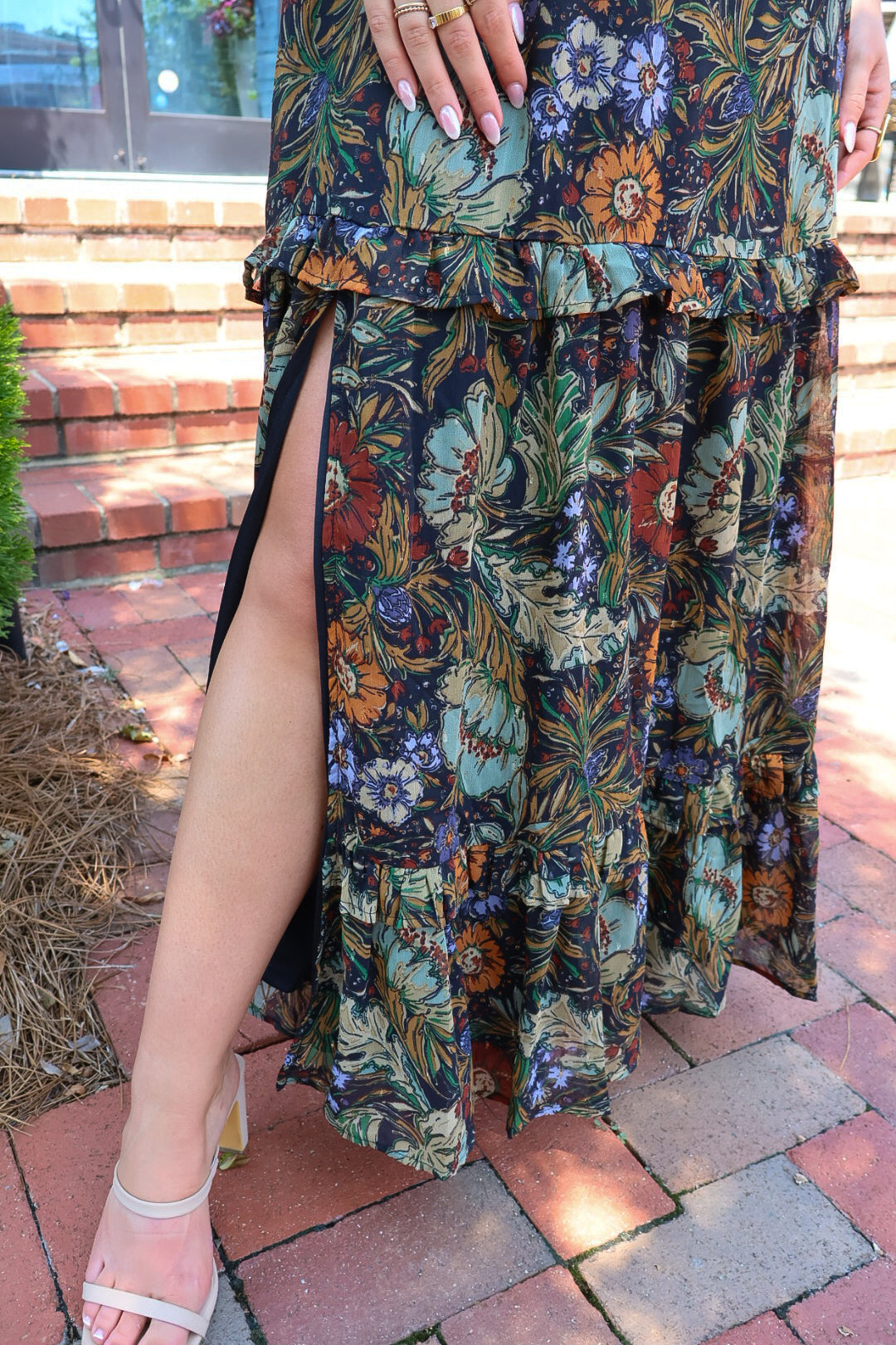 Navy Bohemian Floral Tiered Maxi Dress