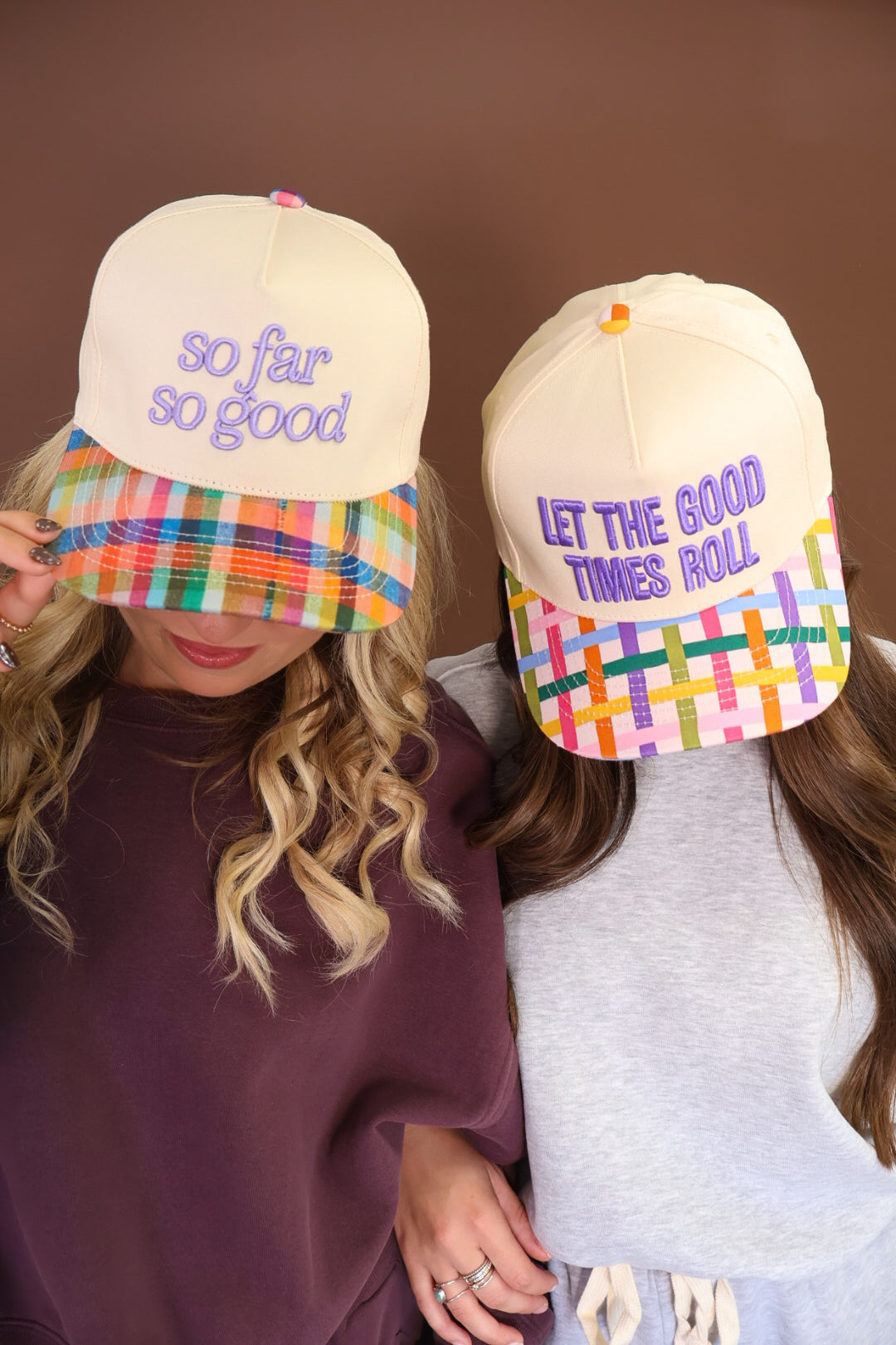 Let The Good Times Roll Plaid Brim Trucker Hat