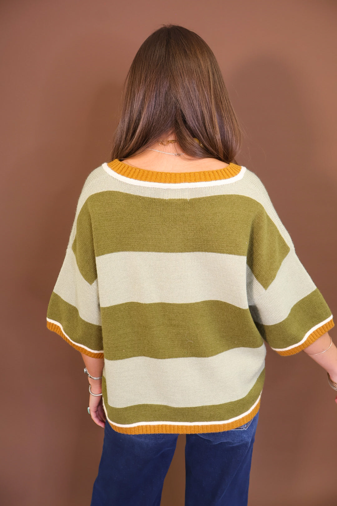 Olive & Cream Striped Short Sleeve Cardigan