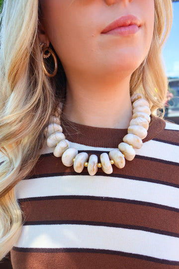 Cream Chunky Beaded Necklace With Gold Accents