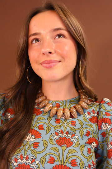 Large Brown Marbled Beaded Necklace