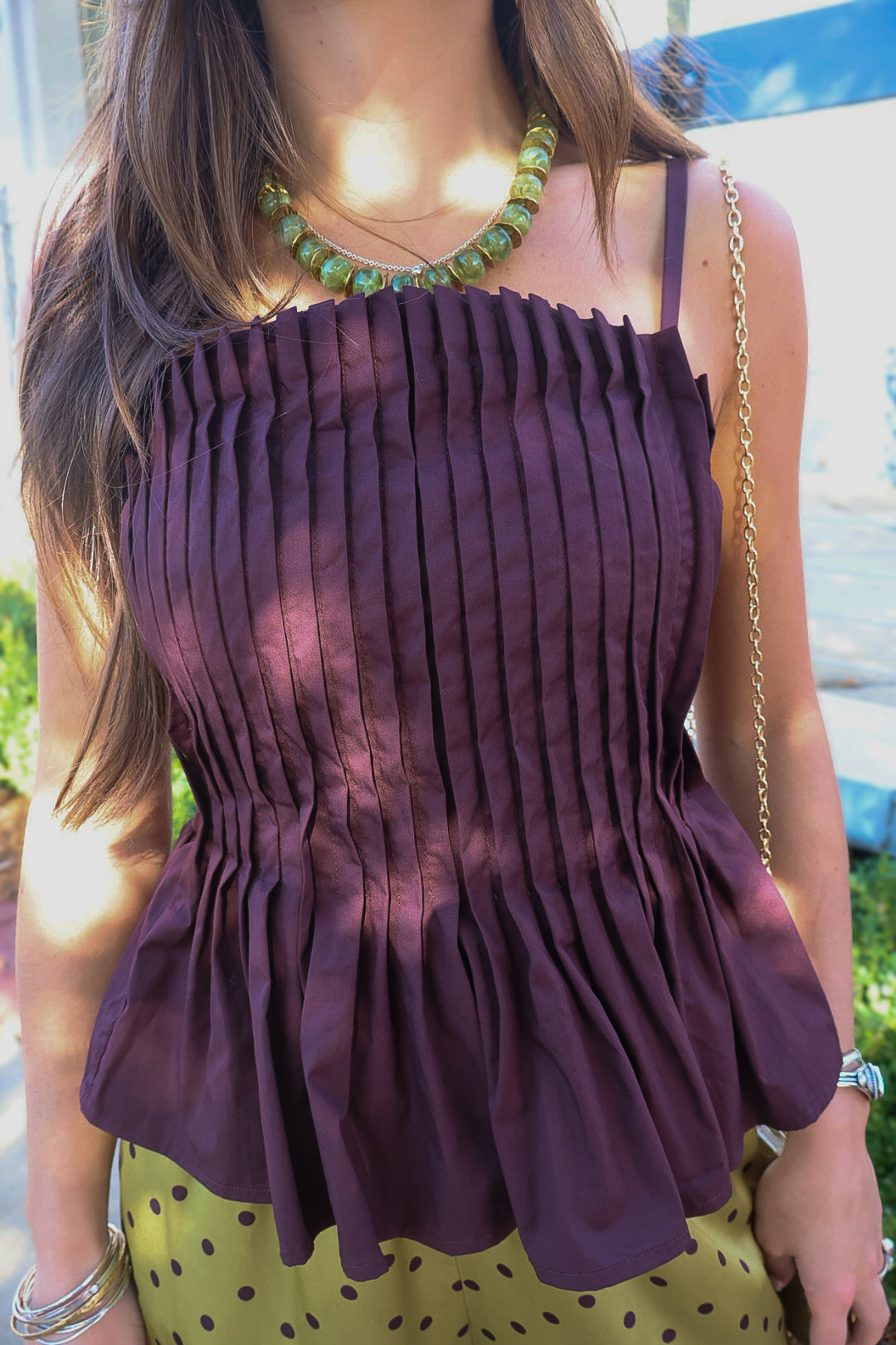 Brown Pleated Cami Top