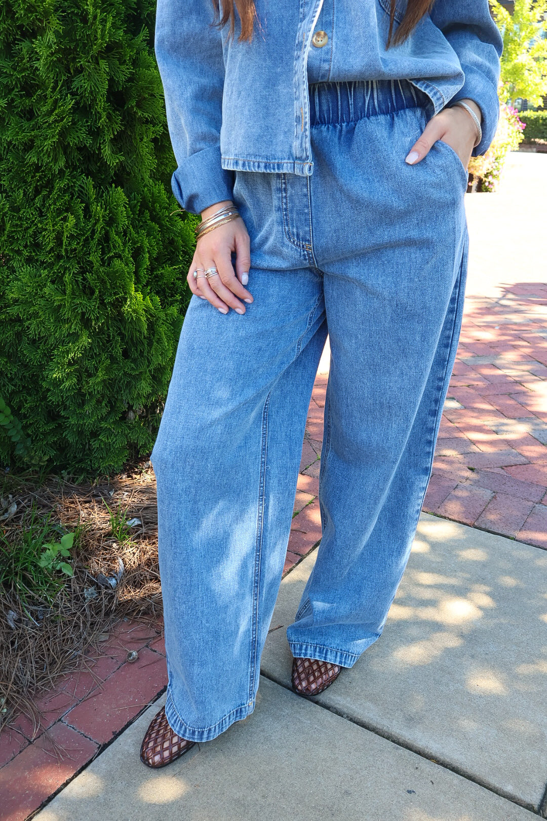Boxy Denim Top & Wide Leg Pants Set