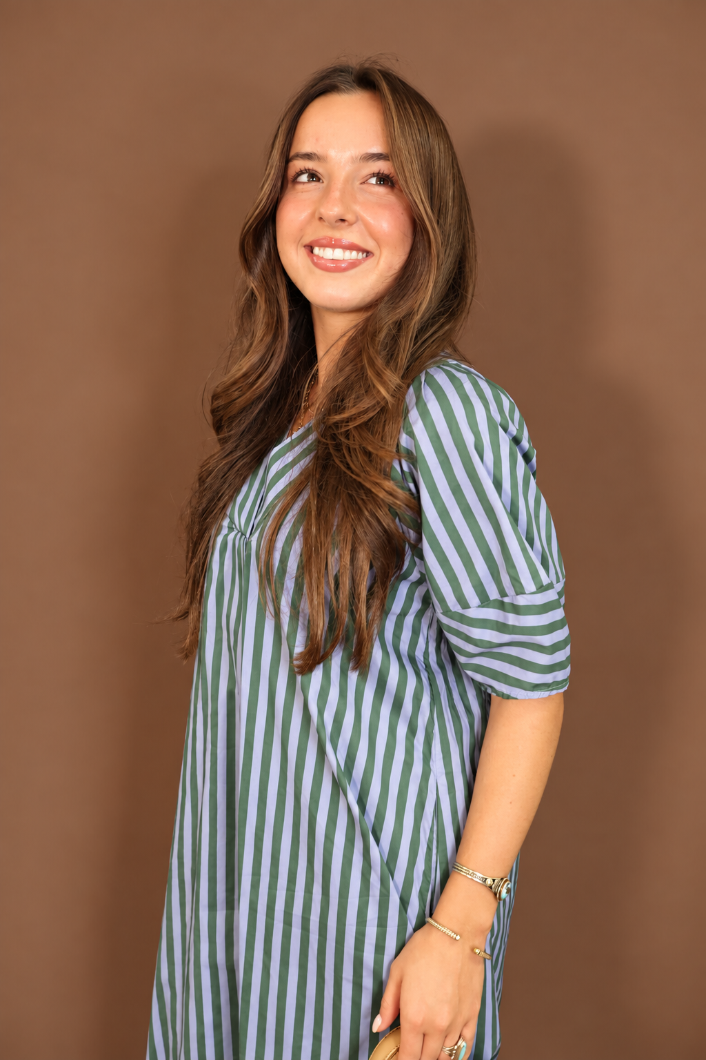 Blue Green Striped Midi Dress