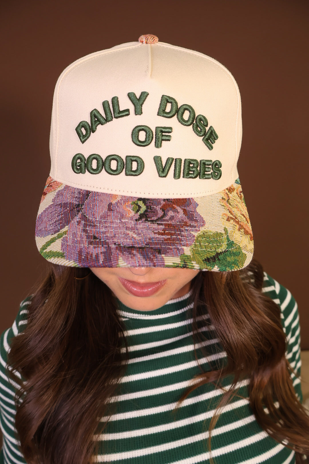 Daily Dose Of Good Vibes Floral Brim Trucker Hat