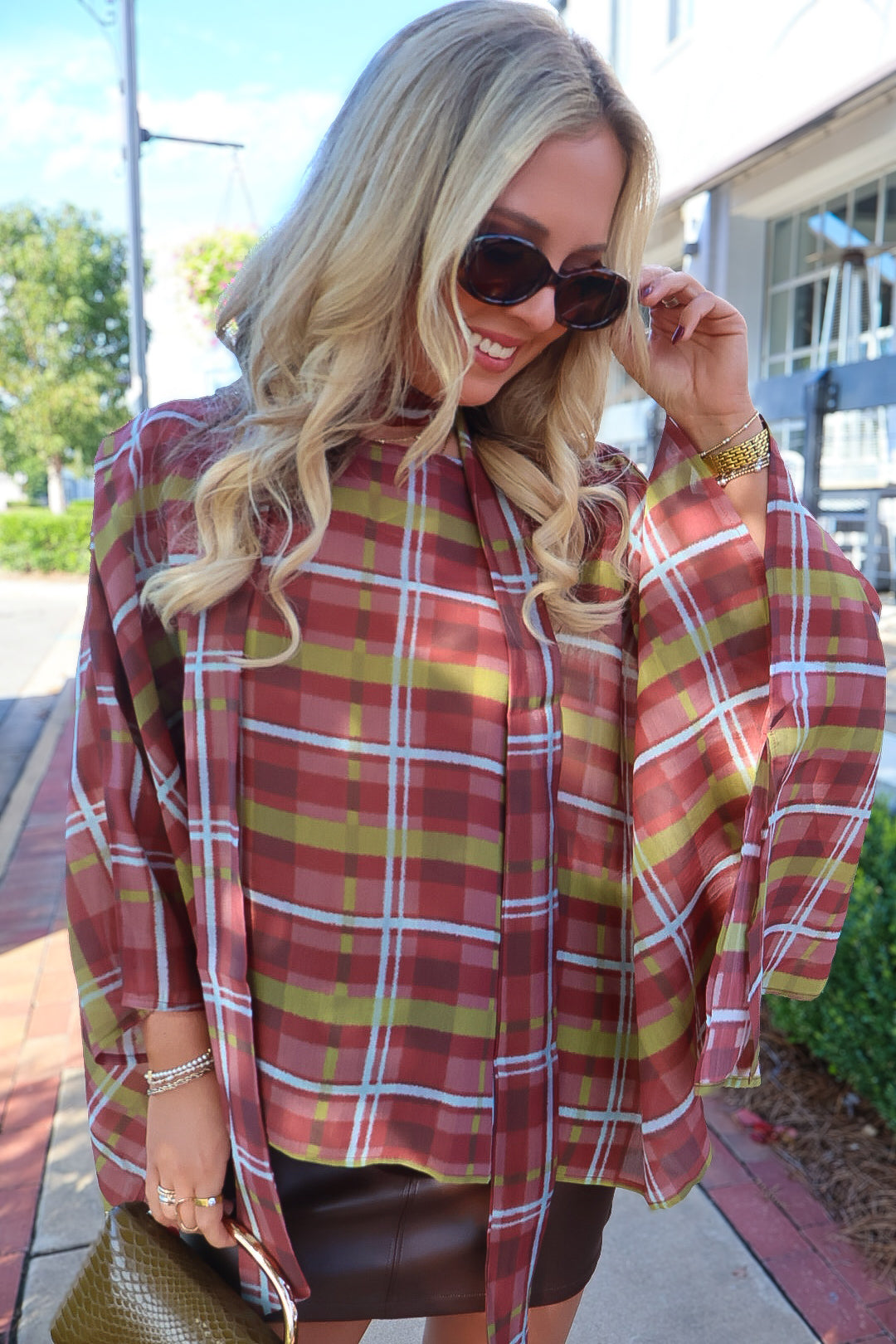 Plaid Poncho Top With Detached Neck Scarf