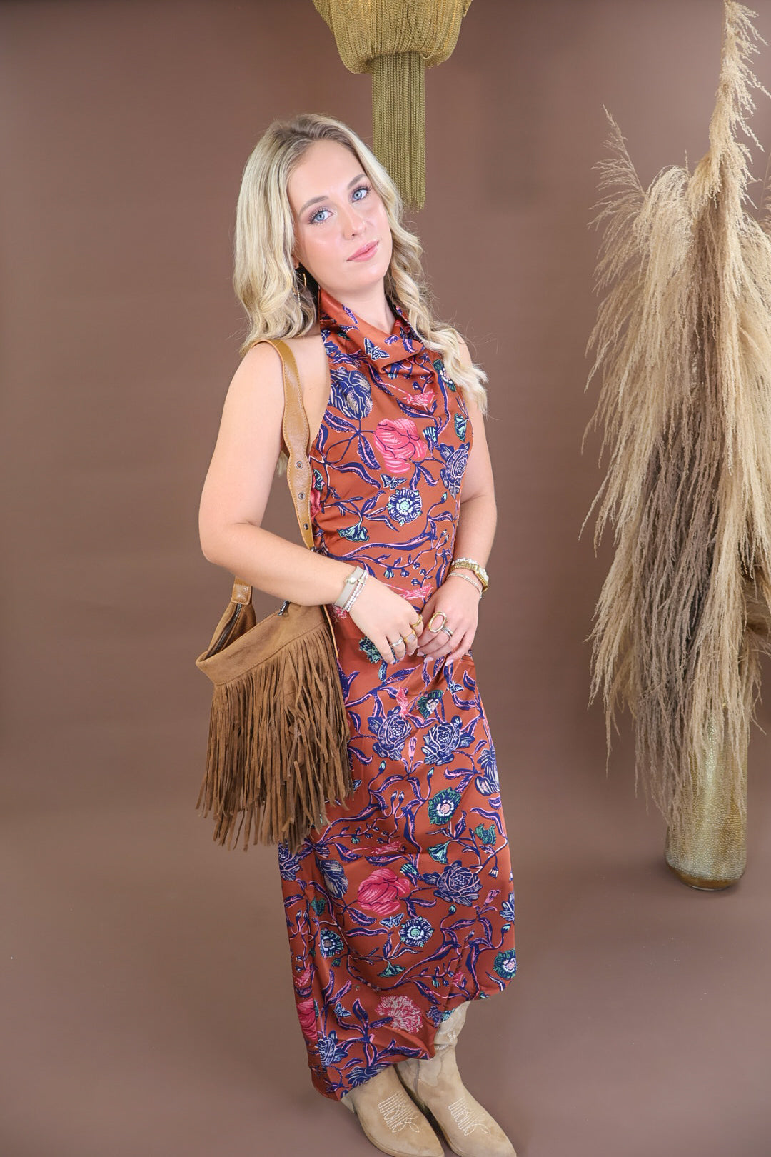 Brown Suede Fringe Crossbody Bag