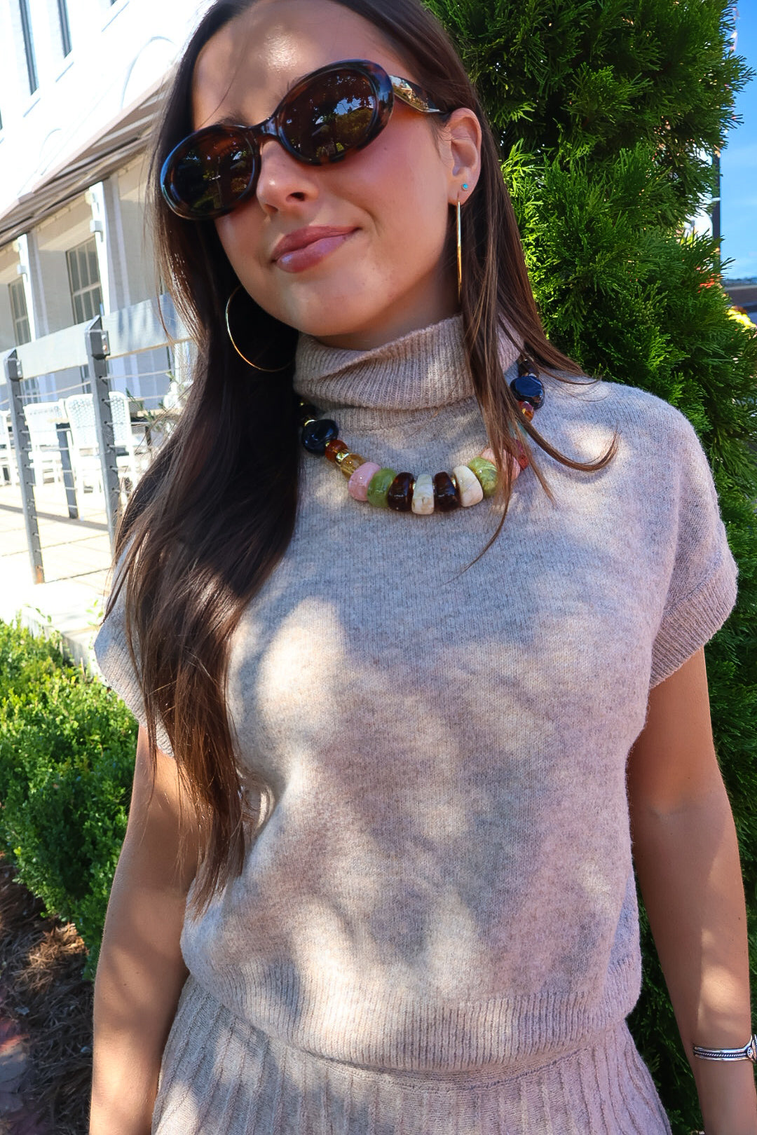Taupe Turtleneck Sweater & Mini Skirt Set