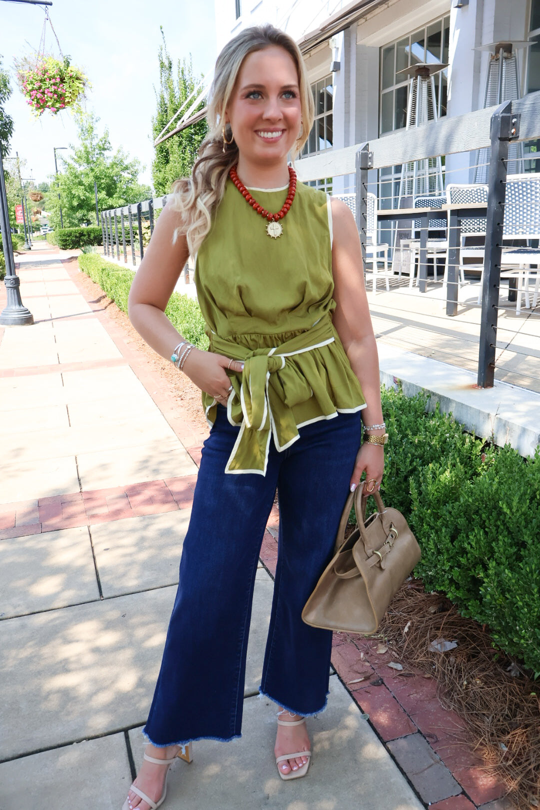 Martini Olive Tie-Front Sleeveless Top