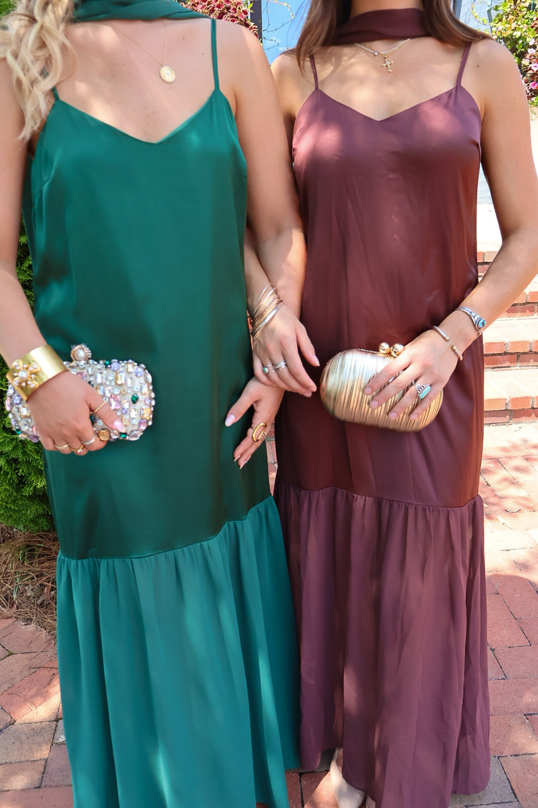 Emerald Green Satin Scarf Slip Maxi Dress