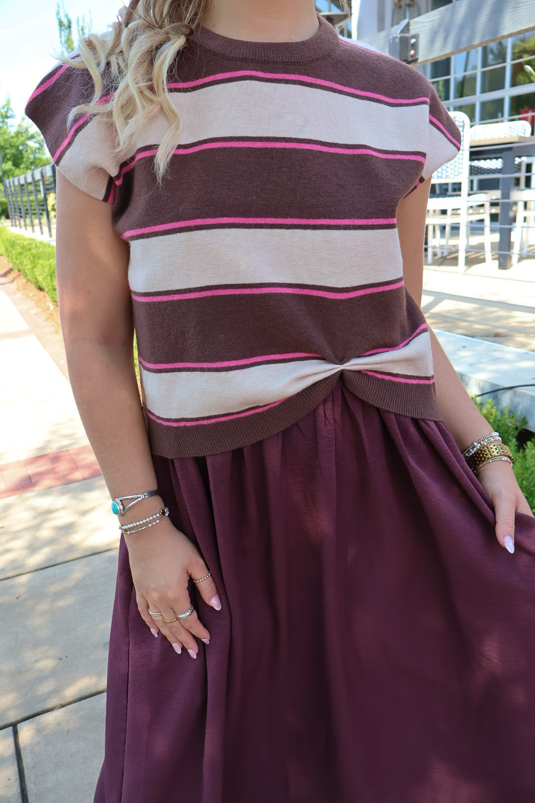 Brown Striped Sweater Top Dress