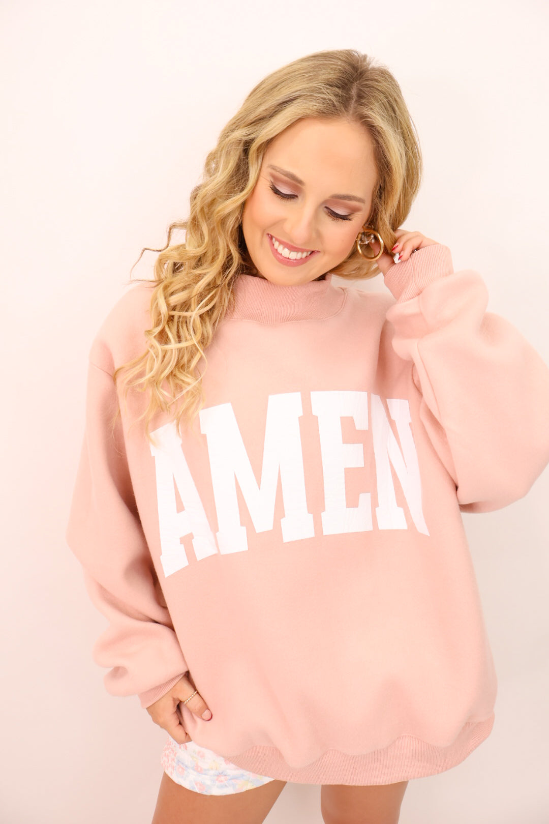 Amen WWJD Reversible Mock Neck Pullover ¨C Blush