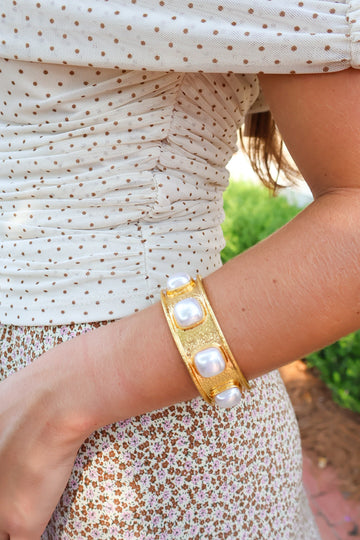 Pearl Studded Gold Bangle