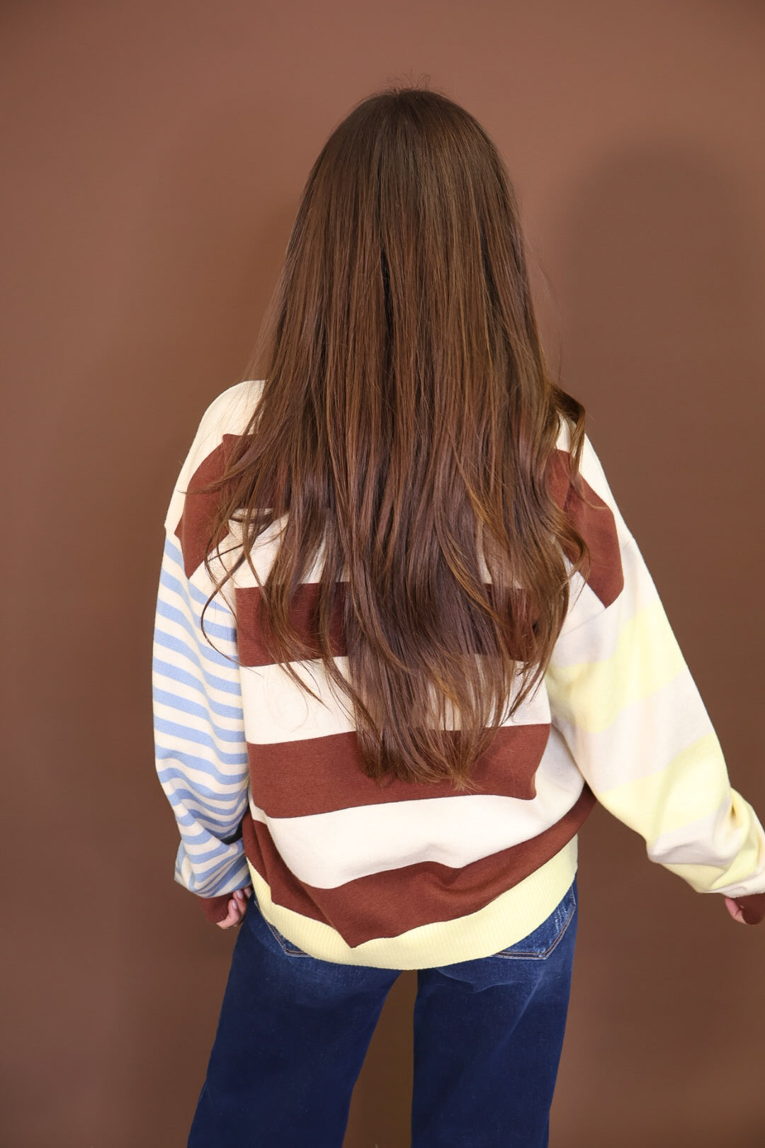 Brown & Cream Mixed Stripe Lightweight Sweater