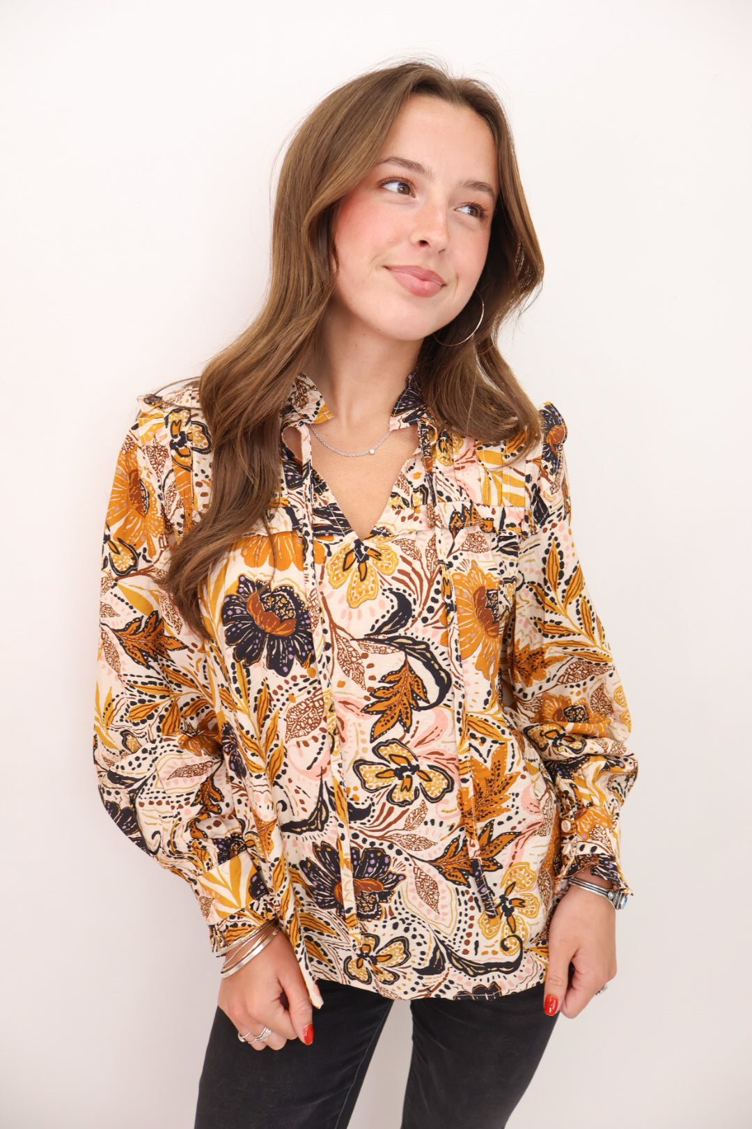 Mustard Floral Print Top