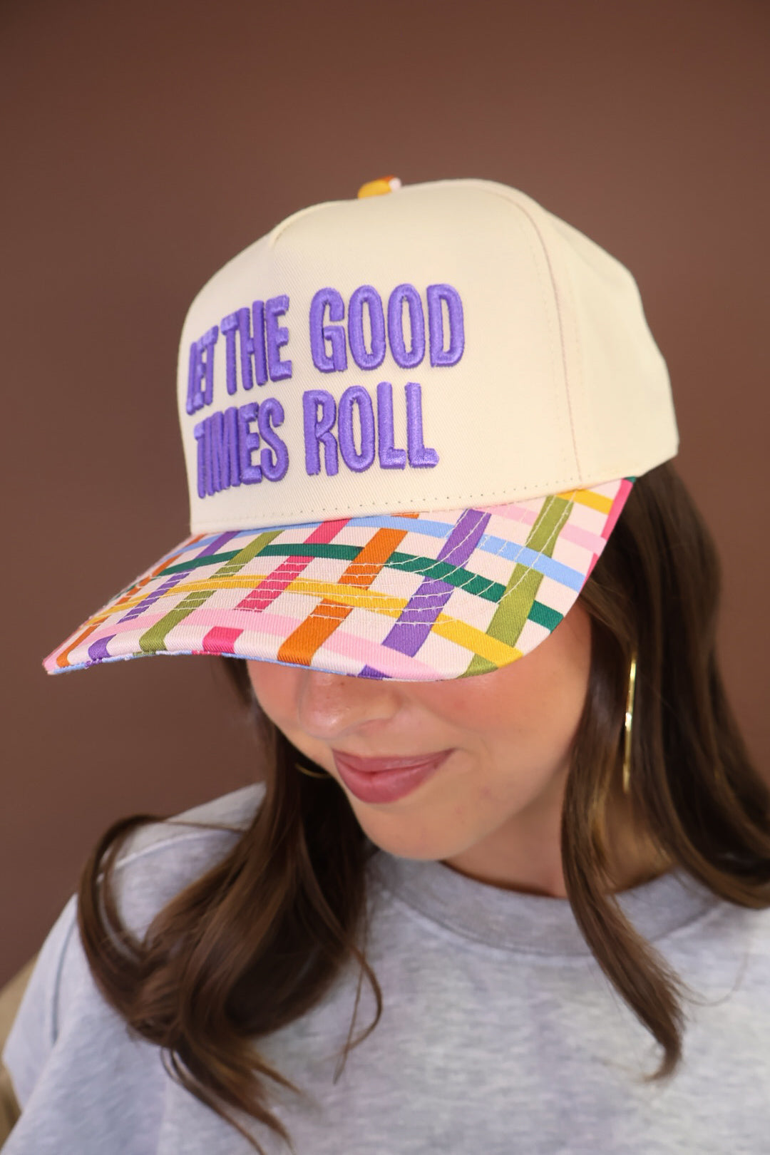 Let The Good Times Roll Plaid Brim Trucker Hat