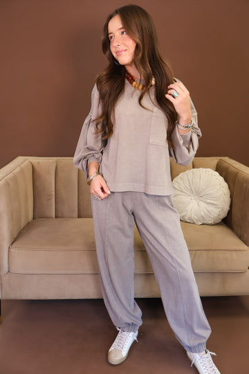 Mocha Boxy Pocket Top & Jogger Pants Set