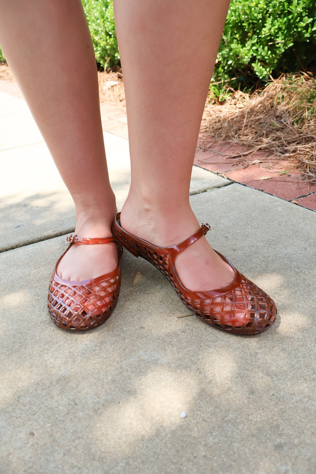 Brown Jelly Mary Jane Slides