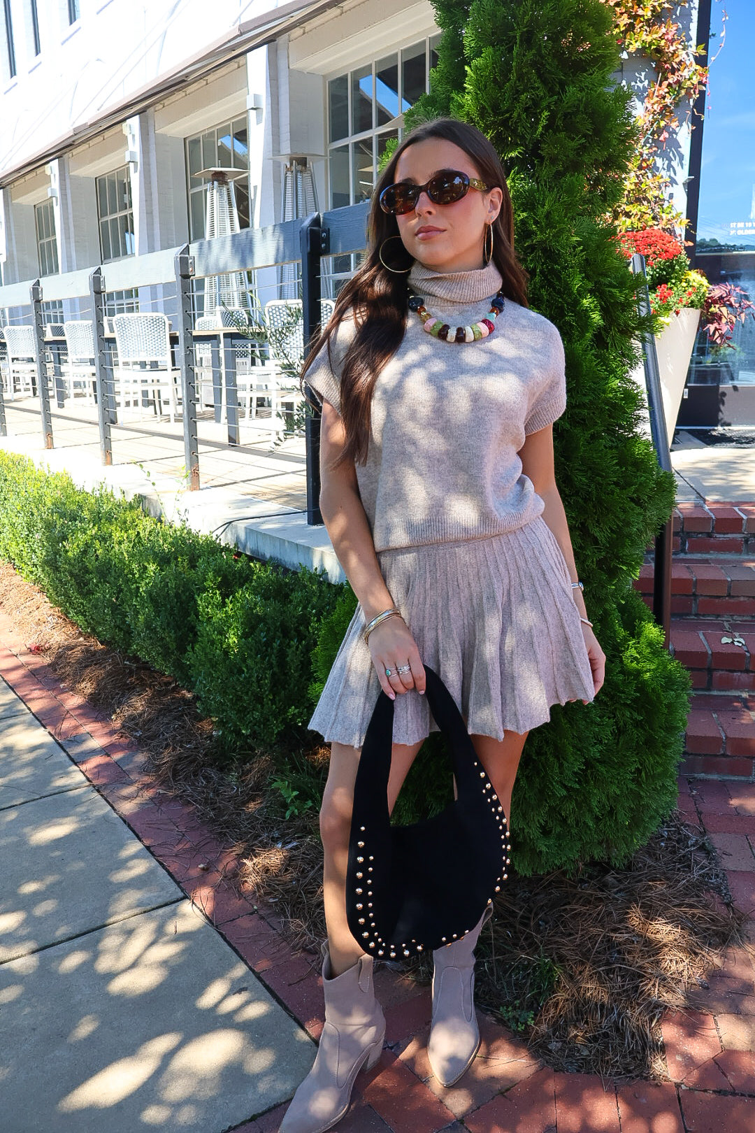 Taupe Turtleneck Sweater & Mini Skirt Set