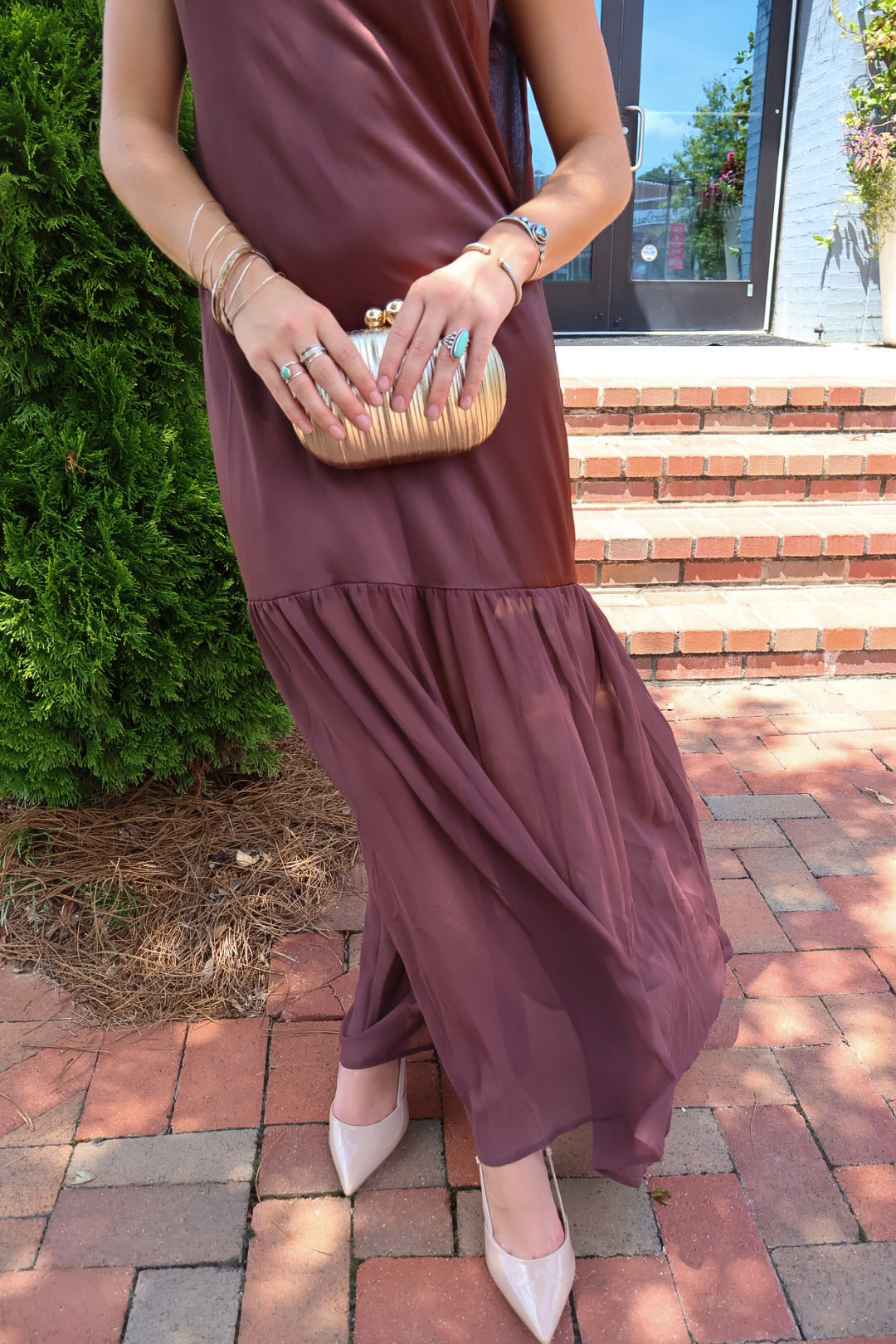 Chocolate Brown Satin Scarf Slip Maxi Dress