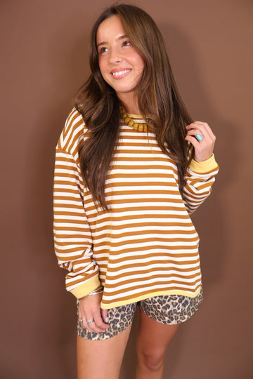 Caramel & Cream Striped French Terry Sweatshirt