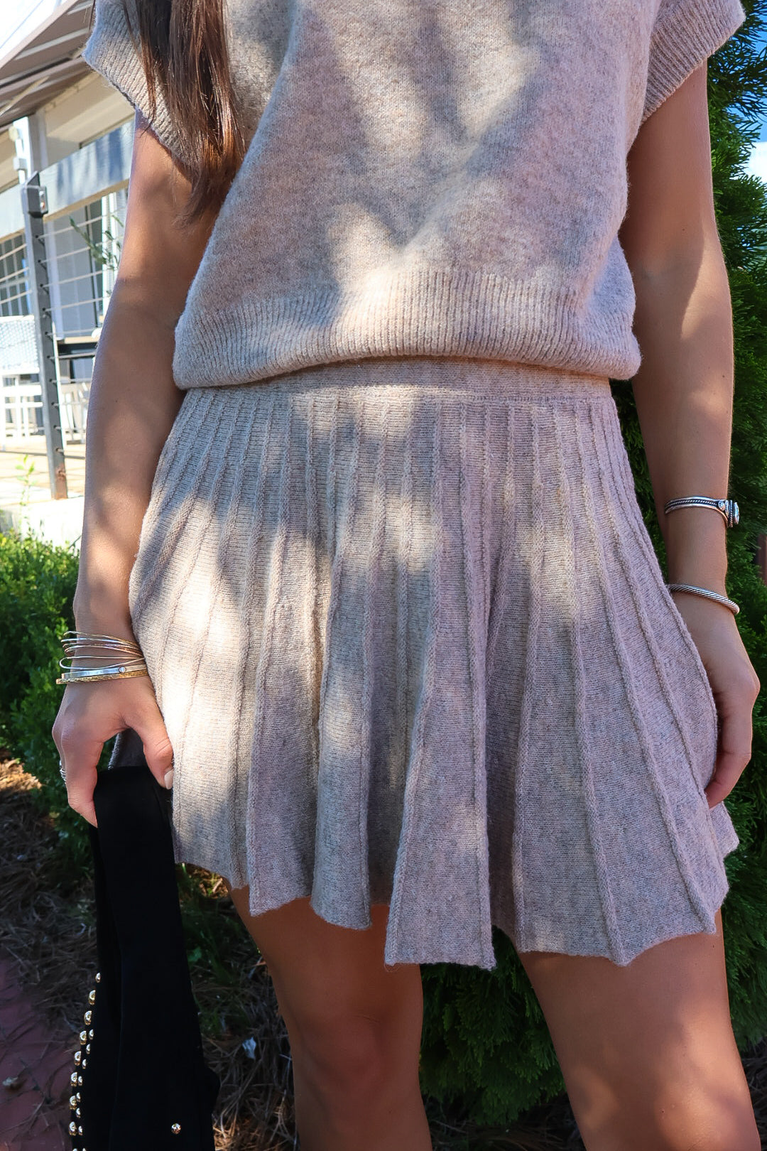 Taupe Turtleneck Sweater & Mini Skirt Set