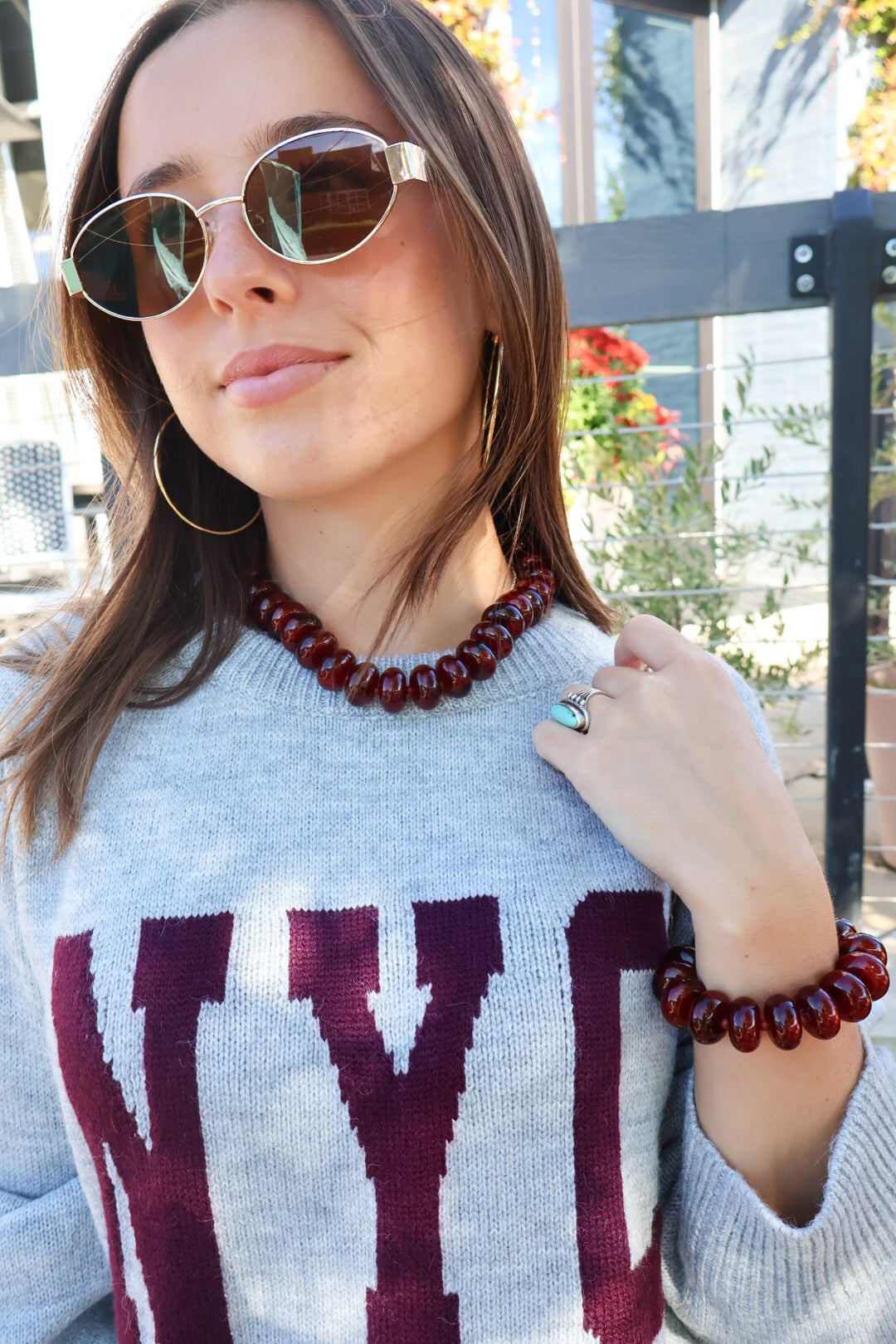 Burgundy Beaded Necklace & Stretch Bracelet Set
