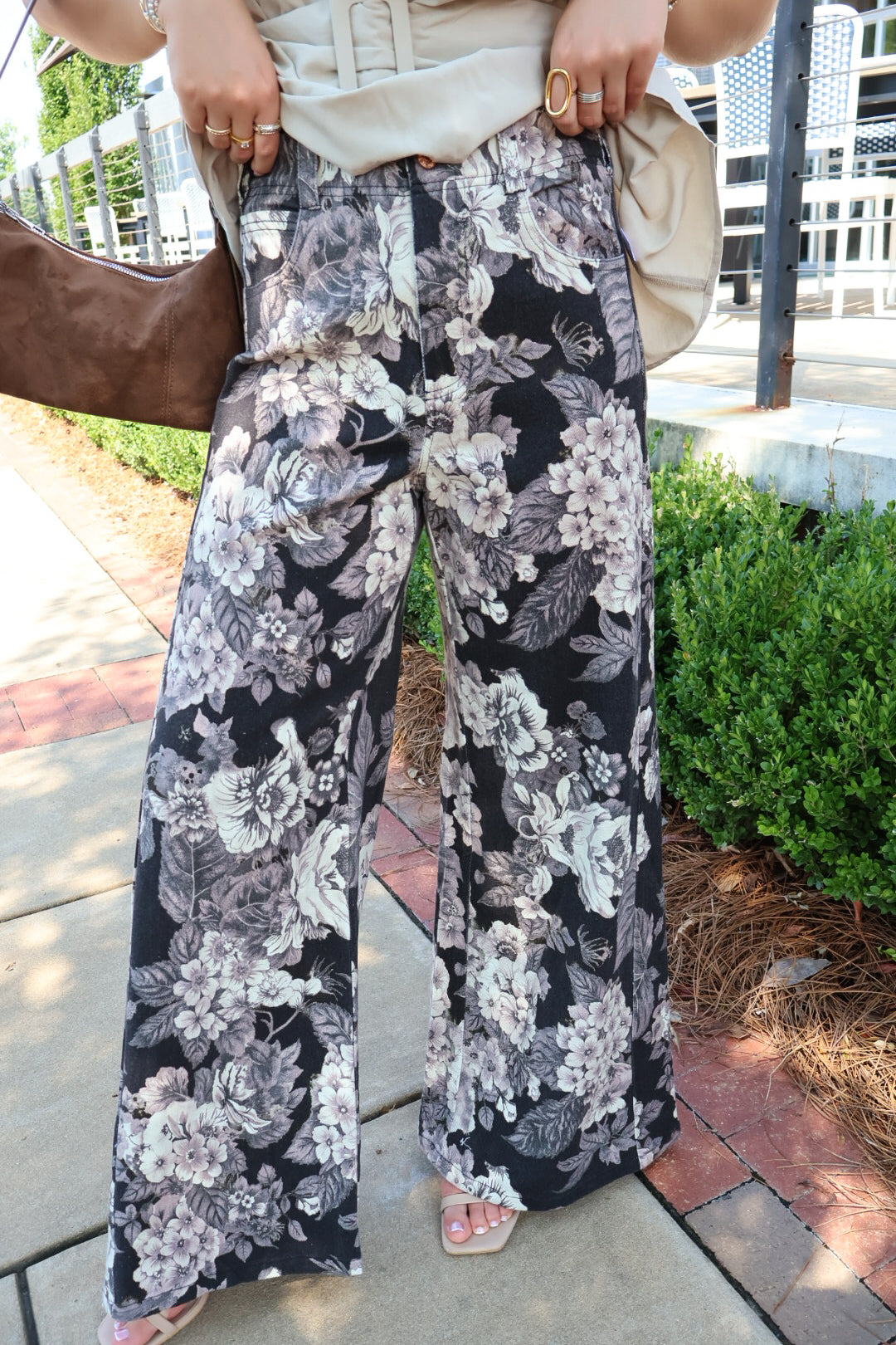Black Floral Denim Jeans