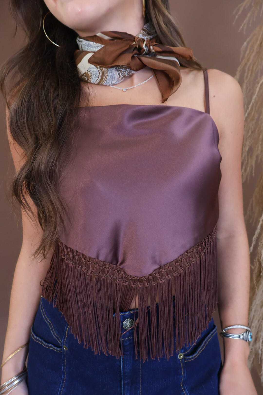 Satin Fringe Trim Crop Top