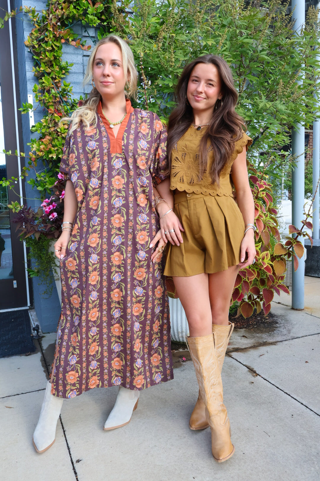 Brown & Orange Floral Midi Dress