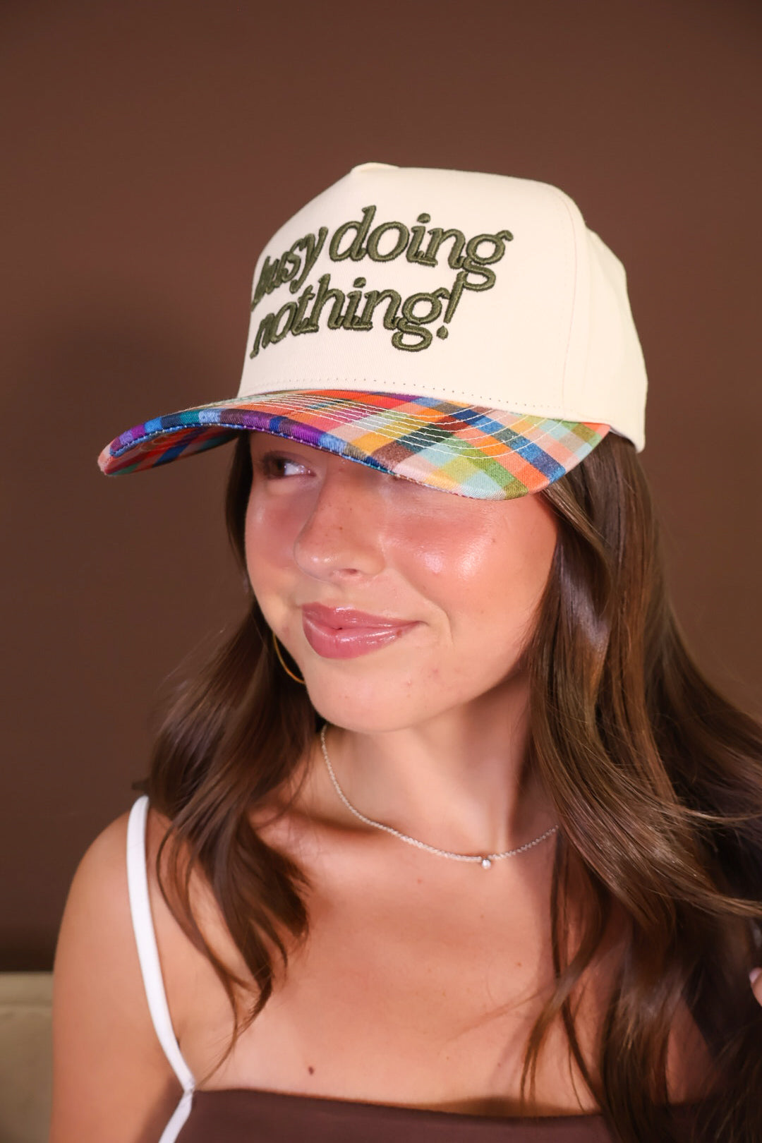 Busy Doing Nothing! Plaid Brim Trucker Hat