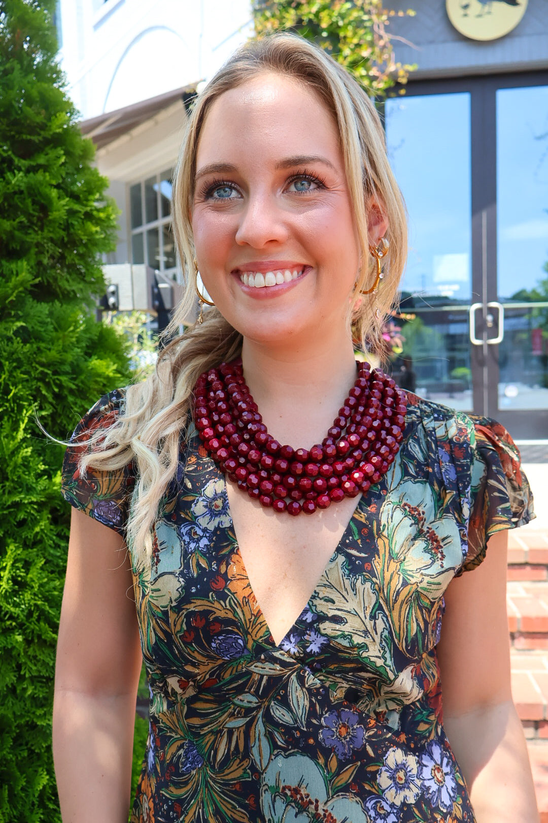 Burgundy Multi-Strand Beaded Necklace